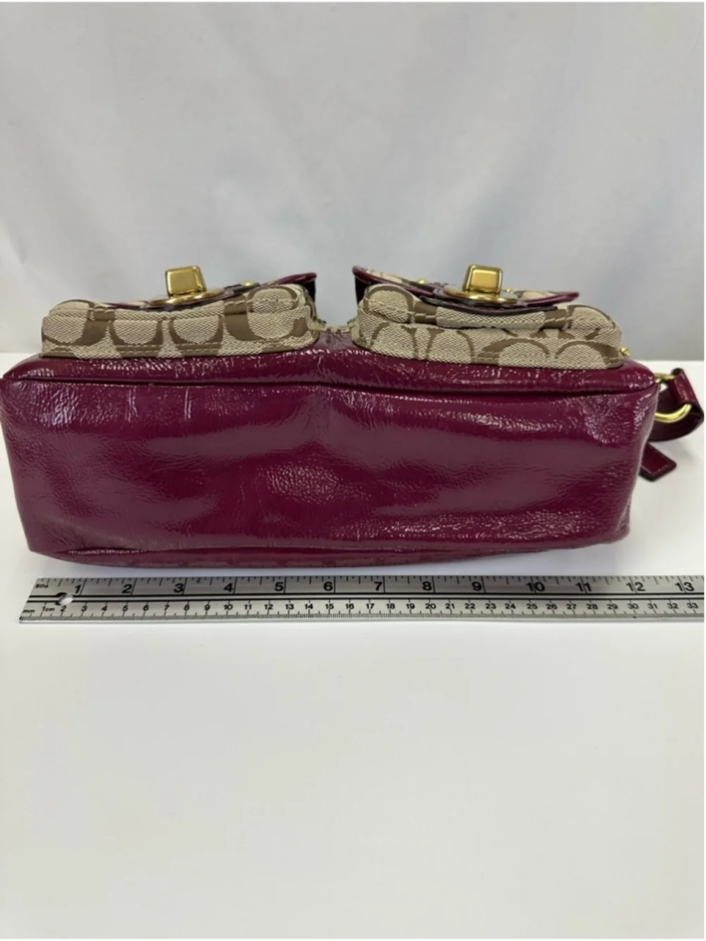 Coach 65th Anniversary Legacy Signature Double Turnlock Bag Plum G0826 F12869
